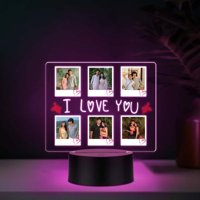 Personalized I Love You Collage Photo Frame Romantic Acrylic Desktop Lamp for Couples, Anniversary or Birthday Gift for Him & Her | Multicolored Light & USB Powered
